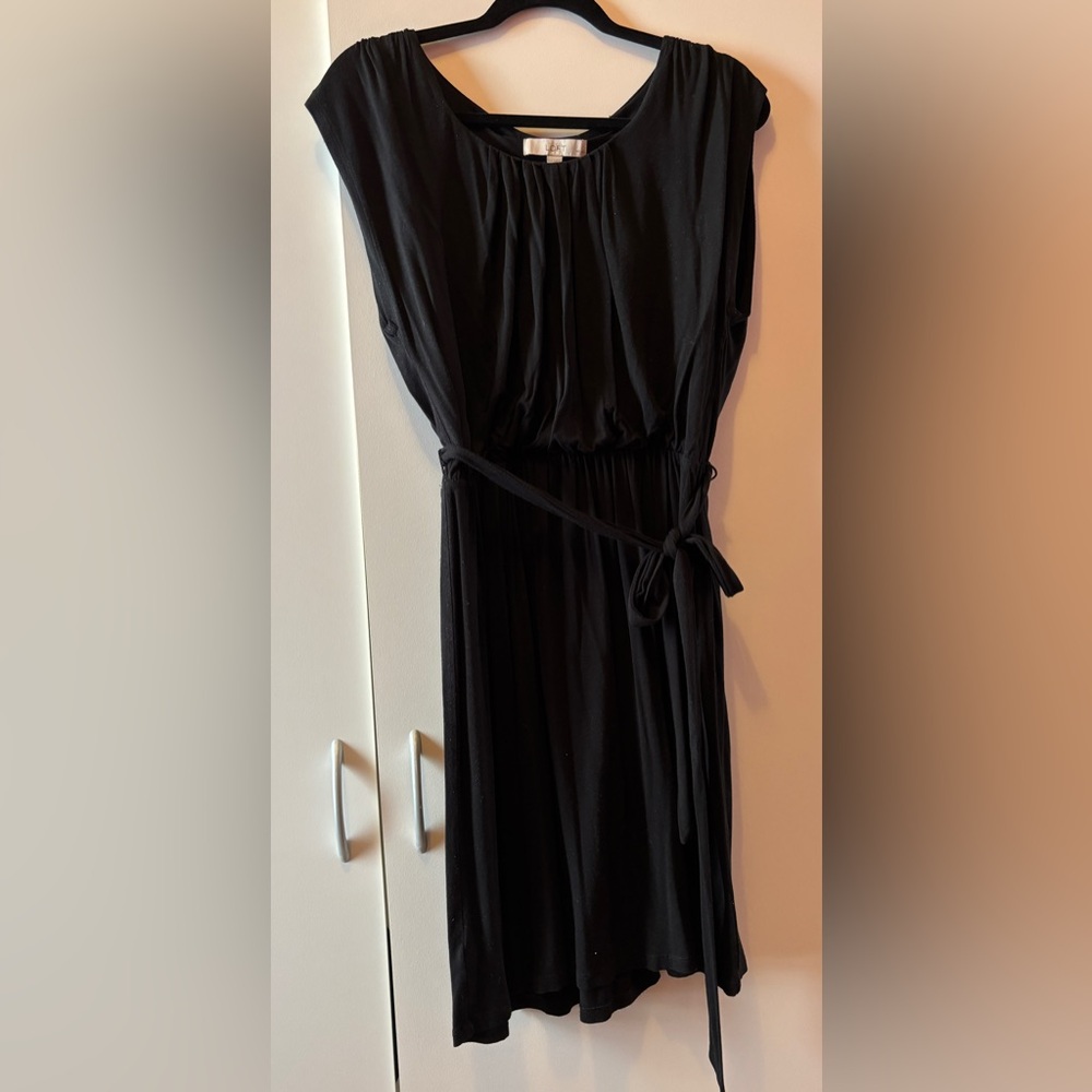 LOFT Black Wrap Tie Front Midi Dress